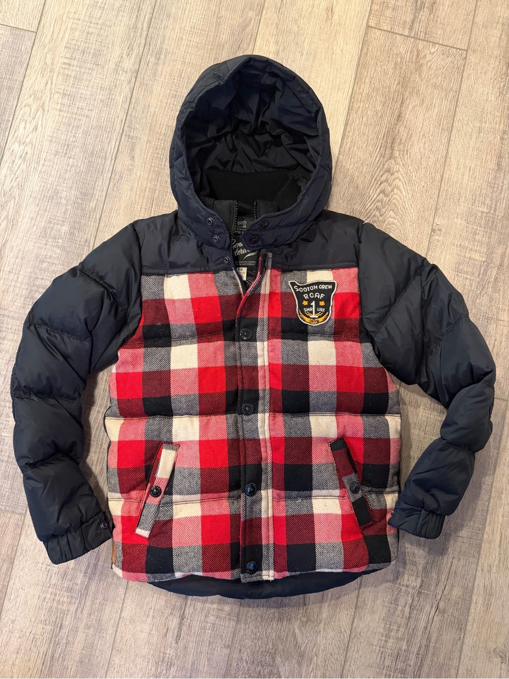 Scotch Shrunk Scotch & Soda Boys 12 152 Buffalo Plaid Hooded Puffer Jacket